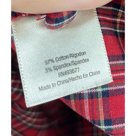 St Johns Bay Red Plaid Tartan Button Up Shirt Top Preppy Tailored Holiday Large - Picture 10 of 12